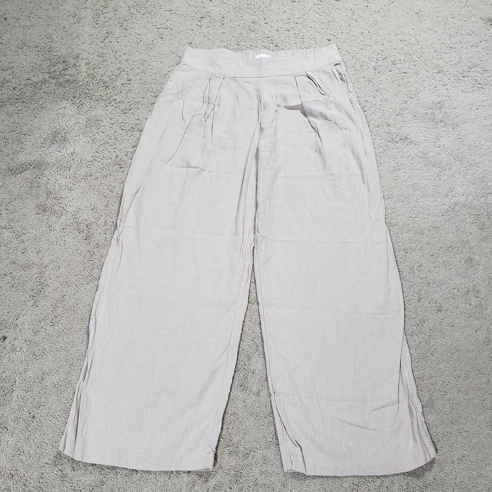 Abercrombie & Fitch Linen Blend Pants Womens L Beige Pull On Wide Leg High Rise